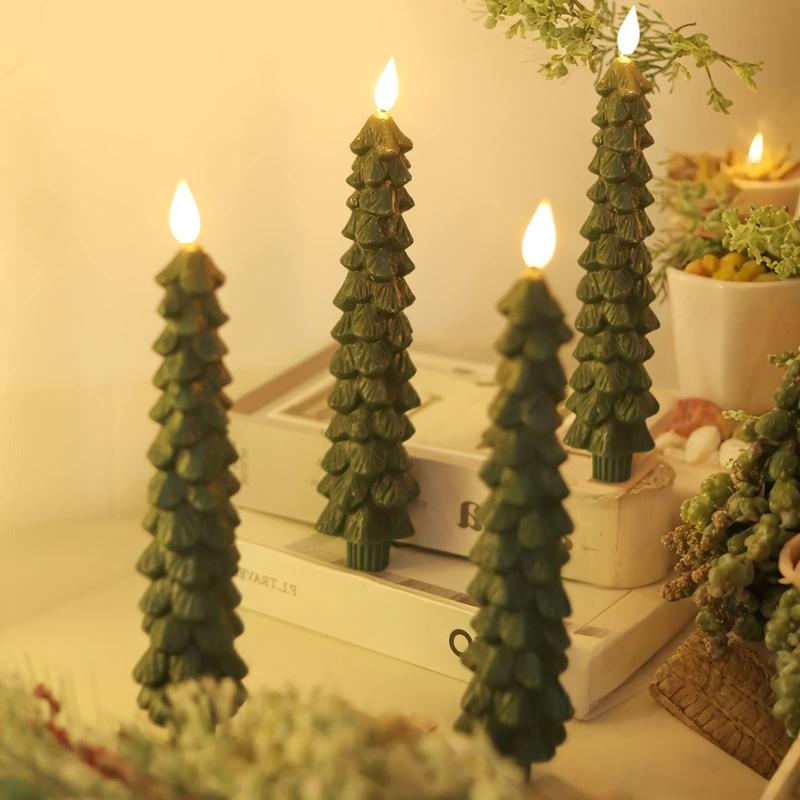 Flameless Christmas Taper Candles(4pcs)