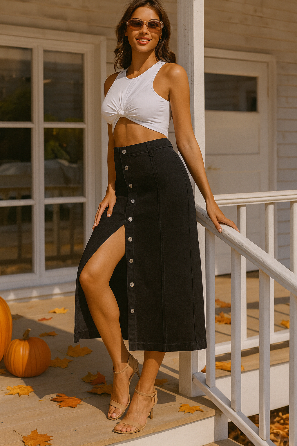 Women's Button Front Denim Skirt